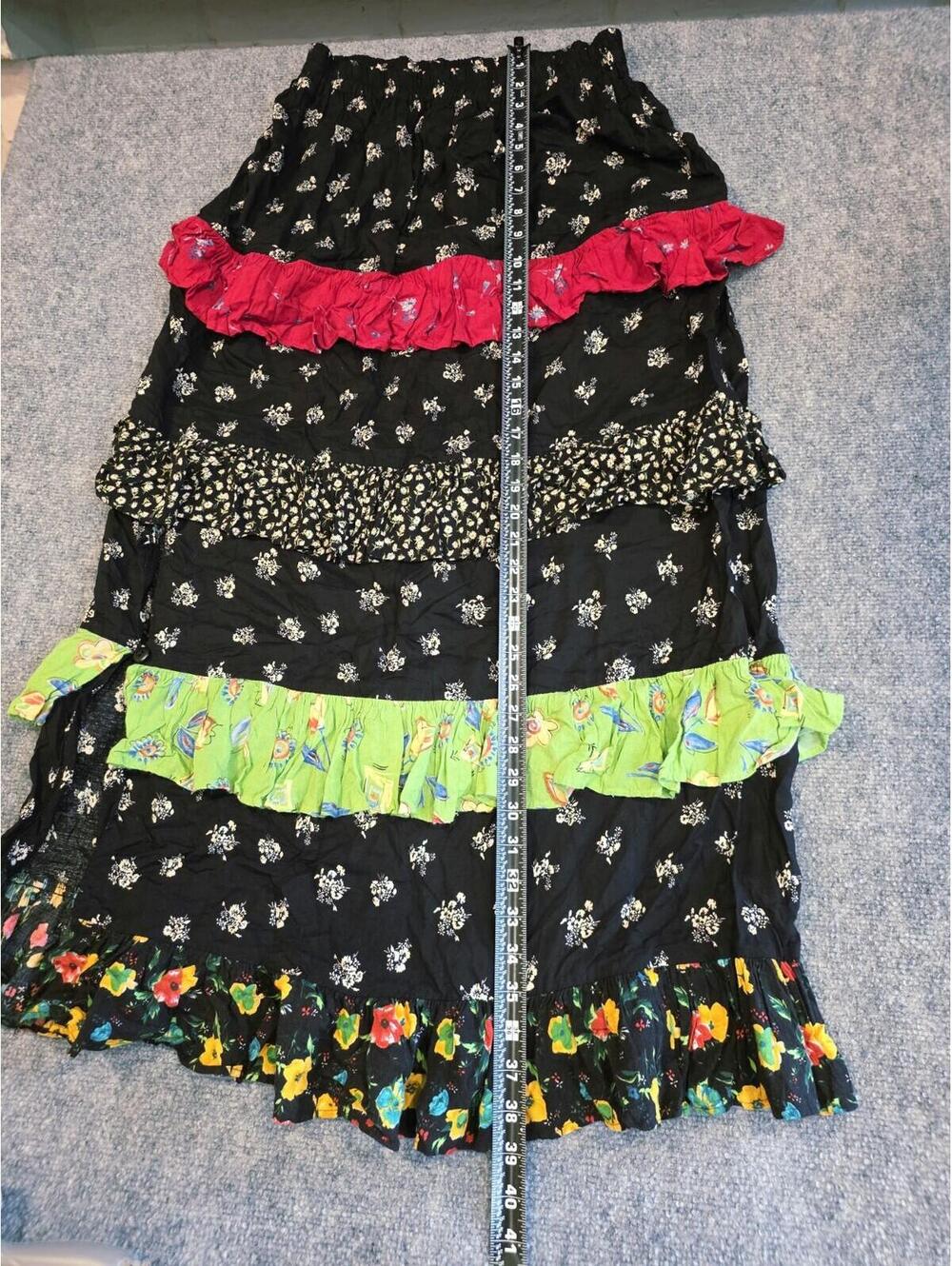 VTG Made In Texas Tiered Ruffle Maxi Skirt Boho Calico Floral Peasant Western OS - Picture 6 of 7